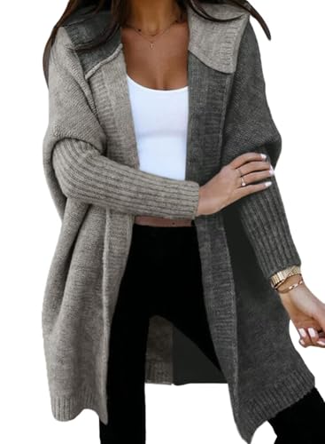 Image of Astylish Women 2026 Fall Clothes Outfits Hooded Knit Cardigan Sweaters | Open Front, Long Sleeve, Color Block, Fashion Clothing, Outwear Coats