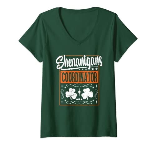 Mujer Shenanigans Coordinador Verde Feliz Día de San Patricio Divertido Camiseta Cuello V