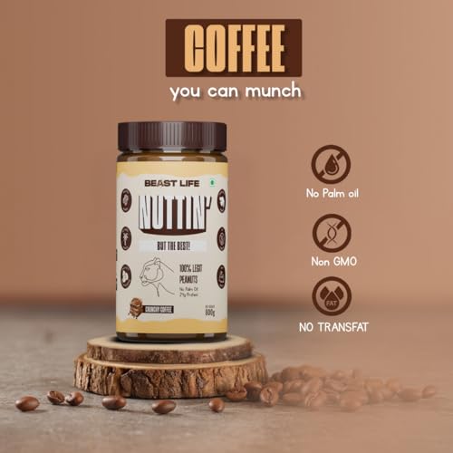 Image of BeastLife Crunchy Coffee Peanut Butter | 24.5 G Protein | 800 gm | 100% Peanuts, High Protein | Zero Palm Oil | Non‑GMO Nut Butter | Fitness-Friendly Spread | Zero Cholesterol