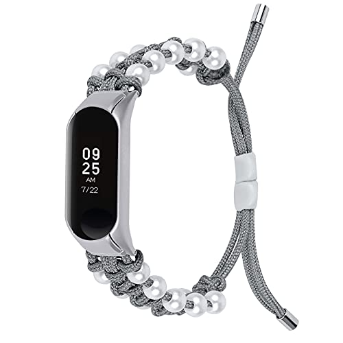 Mi 5 Smart Bracelet, Nylon Replacement Watch Band Handmade Pearl Bracelet Adjustable Sport Accessories Band Compatible with Mi Band 5/Mi Band 6 Smart Watch (Y05)