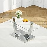 NYEESS 71” Glass Dining Table, Large Dining Room Table for 6-8, Silver Chrome Kitchen Table for Dining Room,0.4 Thickened Tempered Glass Top Table with Stable Rectangular Base