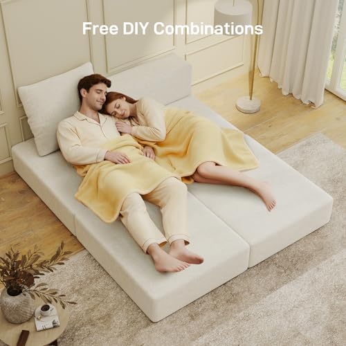 Image of Living&Giving Cloud Sectional Couch for Living Room, Modular Boneless Couch with 1 Ottoman, Middle-seat Can Be Combined with Modular Sofa, Customizable Layout for Any Space, Beige