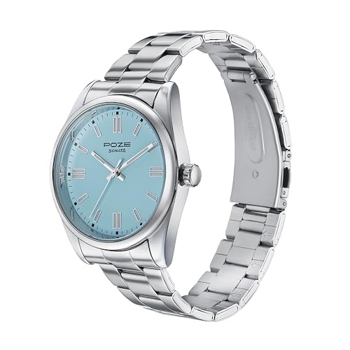 Sonata Poze Quartz Blue Dial Silver Metal Strap for Sky_Blue - Image 6