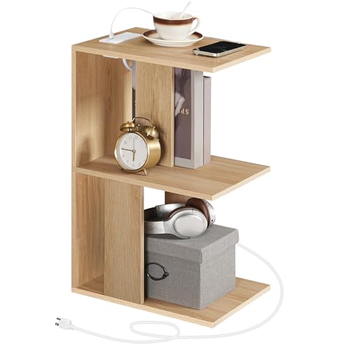 MAHANCRIS Modern End Table with Charging Station, Narrow Side Table