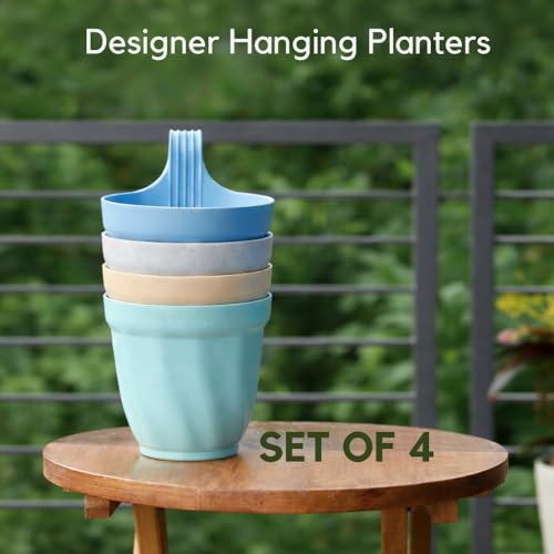 Image of Urban Upvan Designer Hanging Planter with Lock | Lightweight & Durable Flower Pot | Modern Textured Finish | for Indoor & Outdoor Plants | Set of 4