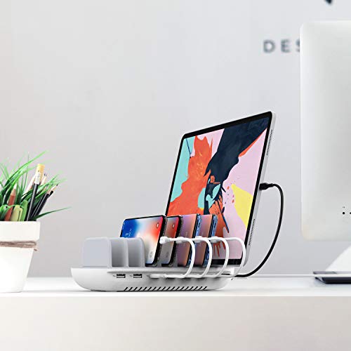 Image of SooPii 70W 7 Port Charging Station for Multiple Devices,Charger Station with One 30W Power Delivery Port for Laptops,and 6 USB Ports for Smart Phones,Tablets,Other Electronics, White