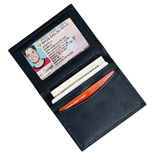 Mens Bifold Leather Thin Window Id Thin Plain Credit Cards Wallet Black 42BK2