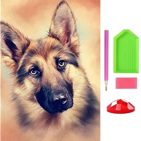 witfox 5D Diamond Painting Kits for Adults Diamond Painting Full Round Drill for Home Wall Decor German Shepherd 11.8x15.7in Pack Cover