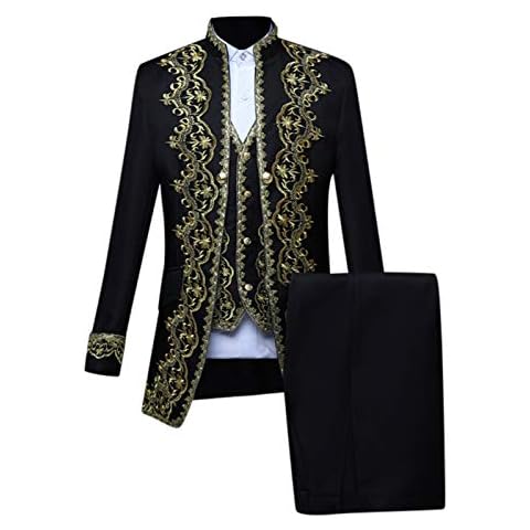 baskuwish Men's 3 Piece Vintage High-End Court Dress Suit Slim Fit Stylish Blazer Coats Jackets & Vest & Trousers Cover