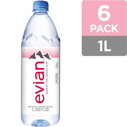 image for Evian Natural Spring Water, 1 L bottles, 6 pack, 33.8 Fl Oz (Pack of 6
