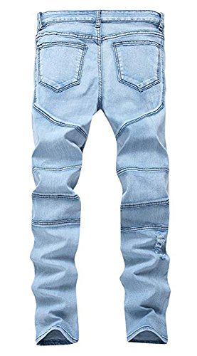 Qazel Vorrlon Biker Fashion Blue Jeans Ripped Jeans Slim Fit Pants Stretch Jeans 1023-Blue,Size 36 - Thumbnail 3