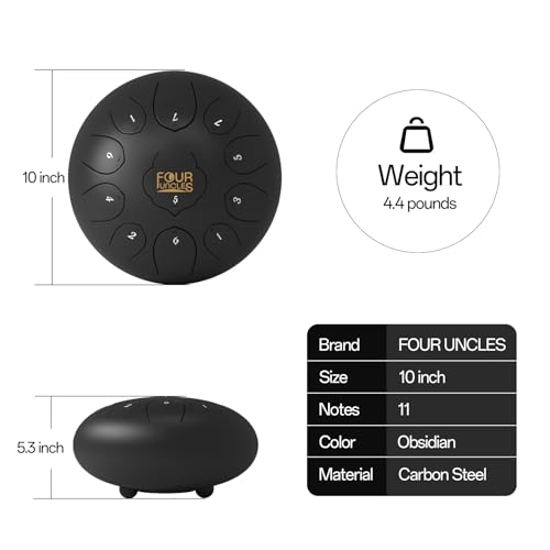 FOUR UNCLES Rain Drum for Outside, Steel Tongue Drum -10 Inch 11 Notes - Hand Pan Drums with Travel Bag,Music Book & Mallets, Musical Instruments Gifts for Family and Friends - Thumbnail 4