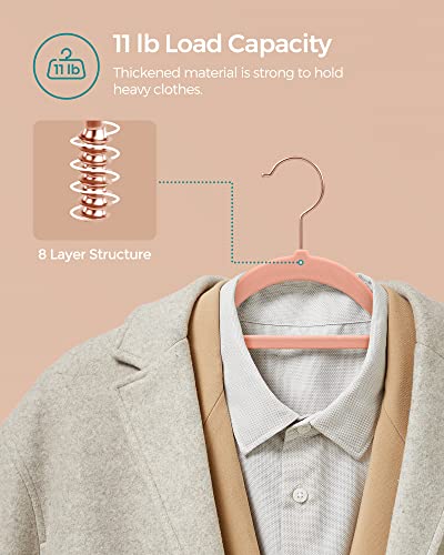 SONGMICS Velvet Hangers, Set of 50 Clothes Hanger with Rose Gold Swivel Hook, Non-Slip, and Space-Saving, 0.2-Inch Thick, 17.1-Inch Long for Coat, Shirt, Dress, Pants, Tie, Coral Pink UCRF21PK50 - Image 5