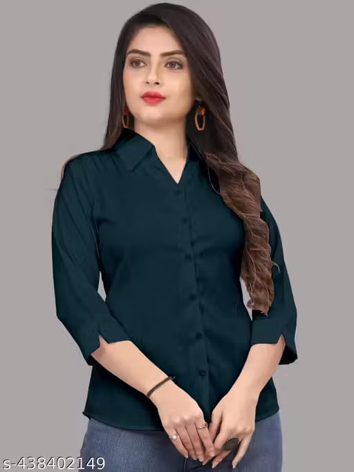 Image of Women's Cotton Blend Solid Shirt - Stylish Collar Neck-Purple-G1 P7