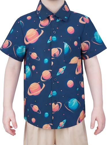 Image of Boys Hawaiian Button Down Shirt, Pure Combed Cotton Short Sleeve Size 3-15Y