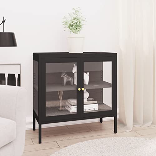 Xichuzi Aparador, Aparador Cocina, Aparadores para Salon, Mueble Salon, Mueble Cafetera, Mueble Buffet, Alacenas Y Vitrinas, de Acero y Vidrio Negro 70x35x70 cm