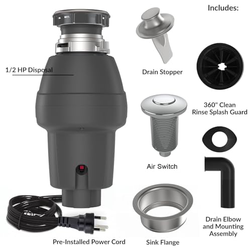 Badger 5 Garbage Disposal, 1/2 HP Continuous Feed, Includes Air Switch & Accessories, Easy Install Food Waste Disposer, Black, for Kitchen Sink by PeacefulHues - Image 2