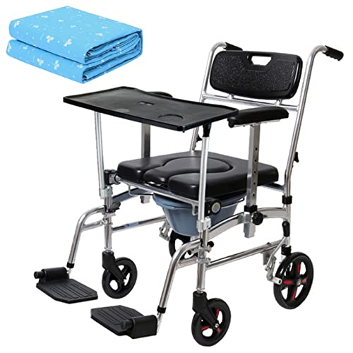 Silla de inodoro para mesita de noche, silla de ducha con mesa de comedor y alfombrilla para incontinencia, capacidad de peso de 350 libras, silla de ruedas con olla extraíble para personas mayores