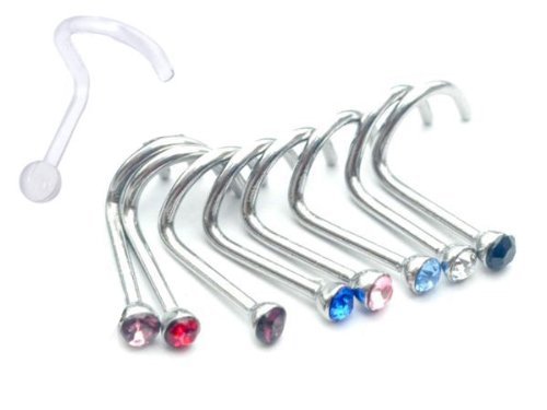 8 Pieces Nose Rings Bone Screw, Nose Gem 20G comes with 1 Nose Retainer