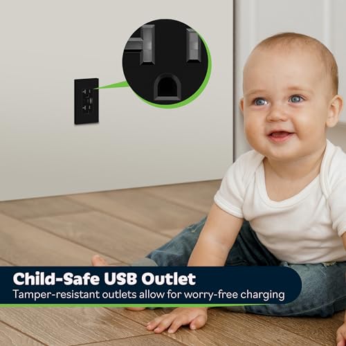 Image of TOPGREENER 4.2A 3-Port Type C USB Outlet, 20 Amp Receptacle Plug, Charging Power Outlet with Dual Type C&A Ports, Screwless Wall Plate Included, UL Listed, Commercial Grade, Black, 2 Pack