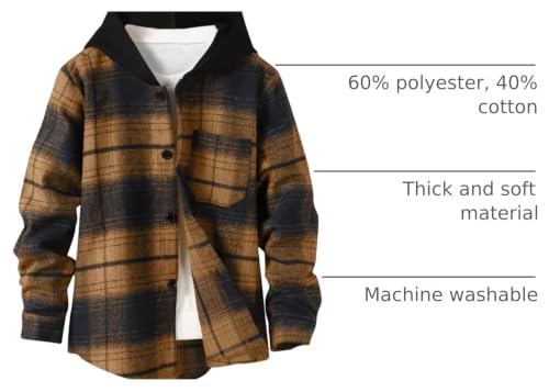 Image of Boys Girls Flannel Shirts Plaid Hoodies Fall Fashion Button Down Shirts | Long Sleeve Shirts Hooded Lightweight Jacket, Perfect for School Mornings, Leaf Piles,Camping, Bonfires, Weekend Adventures