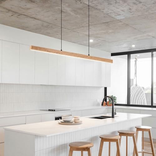 Lampe suspendue linéaire LED en pierre et bois nordique à intensité variable