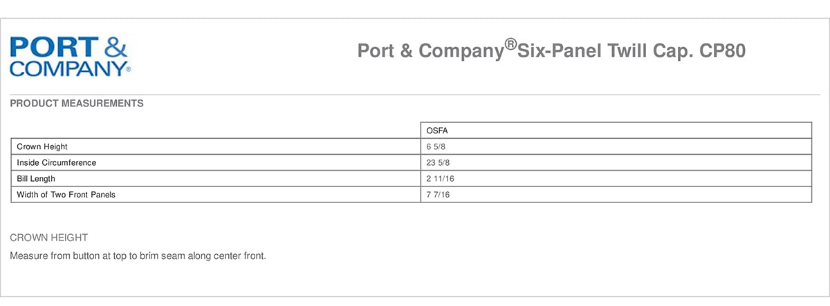 Port & Company 6-Panel Twill Cap, OSFA, Black