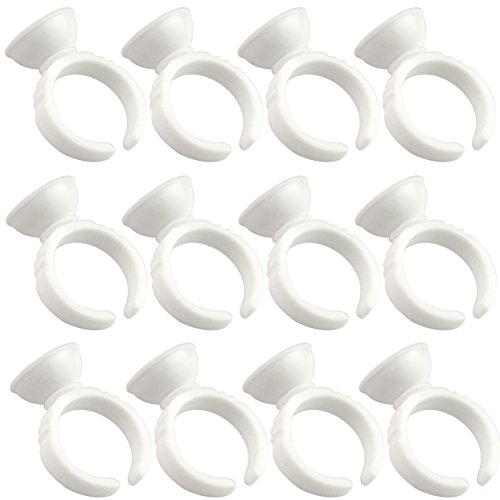 Jmkcoz 100pcs Disposable Plastic Nail Art Tattoo Adhesive Pigment Ink Cups Caps Holders Glue Holder Eyelash Extension Rings Ring Holders Palette Beauty Tools