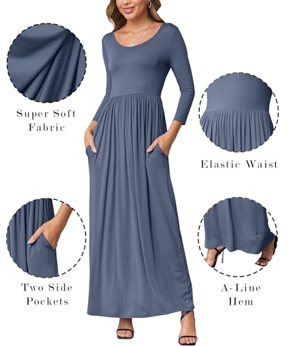Image of EUOVMY Women's Long Sleeve Loose Maxi Dresses Casual Long Dresses with Pockets
