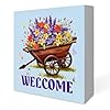Welcome spring flowers decorspring wood box sign home decor rustic farmhouse spring wooden box sign block plaque for wall tabletop desk home decoration  urban country home decor