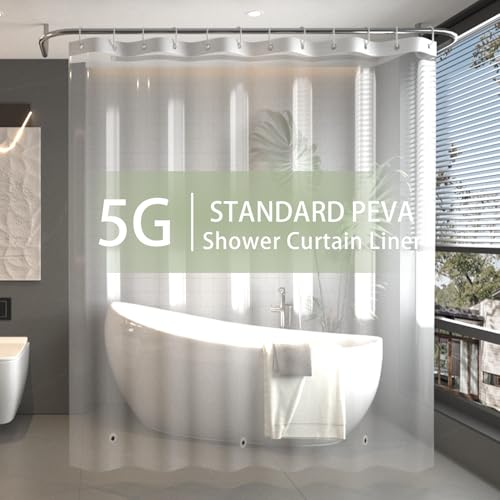 Poposa Shower Curtain Liner Clear- Premium PEVA Waterproof Shower Curtain with Rust-Proof Grommets and 3 Magnets, Standard Size Bathroom Shower Curtains, 72x72 Inches