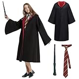 IKIJM Disfraz de Harry para hombre, vestido, disfraz de mago para adultos, disfraz de mago de carnaval para cosplay, vestido de fantasía con corbata de varita mágica (tamaño XL)