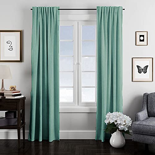 Image of LINENWALAS Cotton Curtains Set of 2, Canvas Window Curtains for Home Decor, Hangs Elegantly with Back Loops (4.5ft x 6 ft, Aqua)