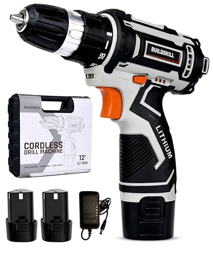 BUILDSKILL 12V Cordless Drill Machine for Home Use | 10MM Keyless Chuck | 2x1.5 Ah Battery | Charger | Variable Speed | LED Light | Storage Case | Battery Drill Machine | 6 Months Warranty (B0D73GMQJ7) Amazon Price History, Amazon Price Tracker