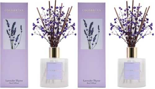 Image of Cocorrina Premium Reed Diffuser Set with Preserved Baby's Breath & Cotton Stick Lavender Thyme | 6.76 Fl.oz Scent Diffuser for Bedroom Bathroom Home Decor (Pack of 2)
