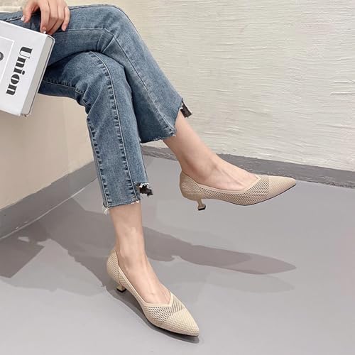 HIPPOSEUS Women Knit Pointed Toe Pump Shoes Kitten Heels Comfortable Dress Shoes3
