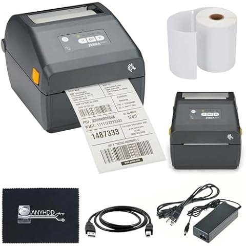 Zebra ZD421 (ZD4A042-D01M00EZ) Direct Thermal Label Printer USB 203 dpi with 4x6 Thermal Roll - Zebra GK420d Replacement with Power Adapter + USB 2.0 Cable + Microfiber Cloth Included Cover