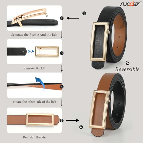 SUOSDEY Women Reversible Leather Belts for Jeans Pants Dresses Ladies Fashion Belts with Gold Buckle, 0.9" Width4