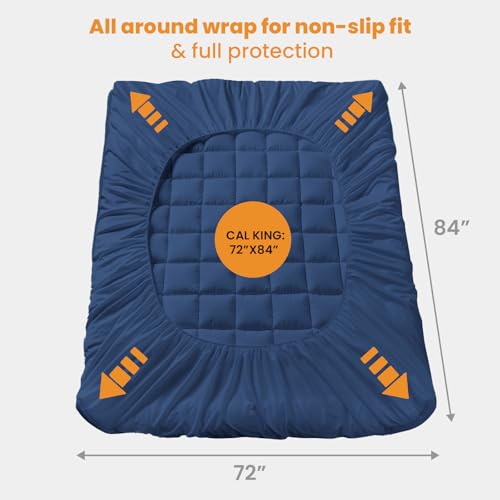 MATBEBY California King Mattress Pad - Cooling Breathable Mattress Topper, Quilted Fitted Mattress Protector, Pillow Top Mattress Cover with 8-21" Deep Pocket, Machine Washable, Navy Blue, Cal King
