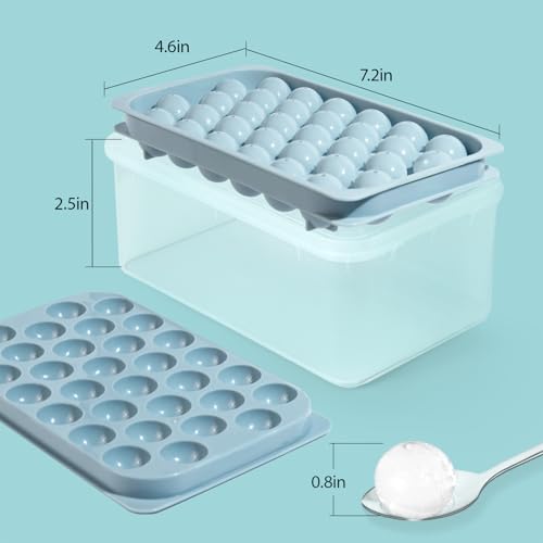 Image of Ice Cube Trays with Lid and Bin, 0.8 IN Small Round Ice Cube Mold - Easy Release Stackable Ice Ball Maker for Cocktail,Whiskey and Drinks, BPA-Free(0.8in /64 balls&box)