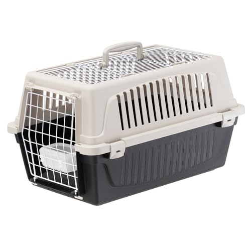 Ferplast Transportín Gato, Transportín Perro Pequeño y Gatos hasta 8 Kg, Techo Abrible, con Cojín y Comedero, Ranuras de Ventilación, 37 x 58 x h 32 cm, Transportín Mascotas Rígido Atlas 20 Open