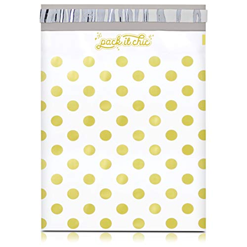 Pack It Chic - 10X13 (100 Pack) Gold Polka Dot Poly Mailer Envelope Plastic Custom Mailing & Shipping Bags - Self Seal