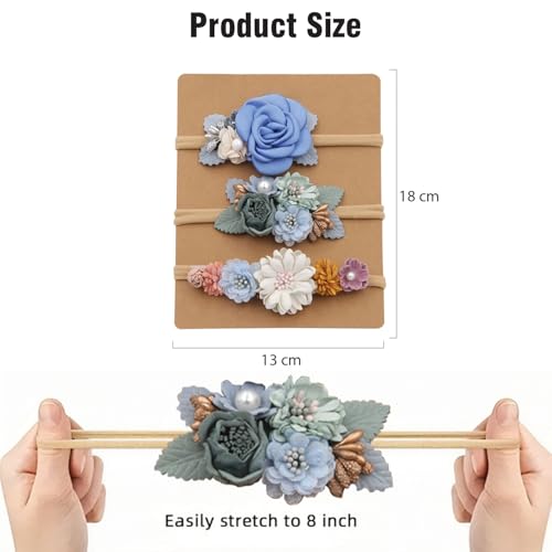 Image of SYGA 3 Pcs Baby Headband, Flower Stretchable, Nylon HairBand for Newborn Infant Toddlers Kids 0-3 Year-Design-2