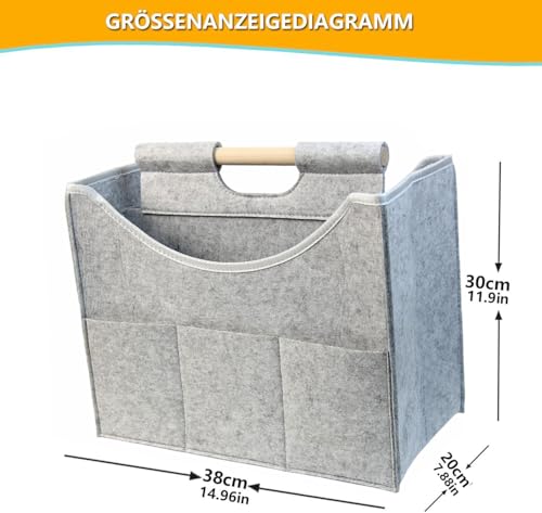 RSHVSMS Filz Zeitungskorb, moderne Zeitungs- und Zeitschriftenregale, großer Holzgriff tragbarer Aktenregal, verwendet für Haus und Büro Lagerung(Light Grey)