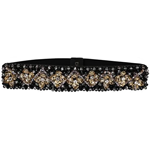 Dorchid Rhinestone Belts for Women Fashion Crystal Beaded Elastic Wide Belts for Prom Evening Dresses (Black, M/L(Fit Waist:30.5~35”)) Cover