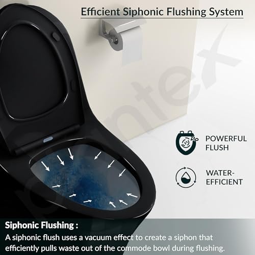 Image of Plantex Ceramic Toilet for Commode /Siphonic Vacuum Jet Flush Ceramic Western Commode /One Piece Western Toilet with Soft Closing Toilet Seat - S Trap (Black)
