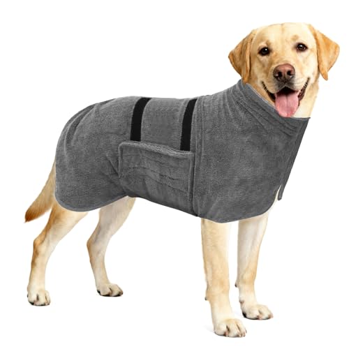 Albornoz de microfibra para perros grandes gris talla XL 2