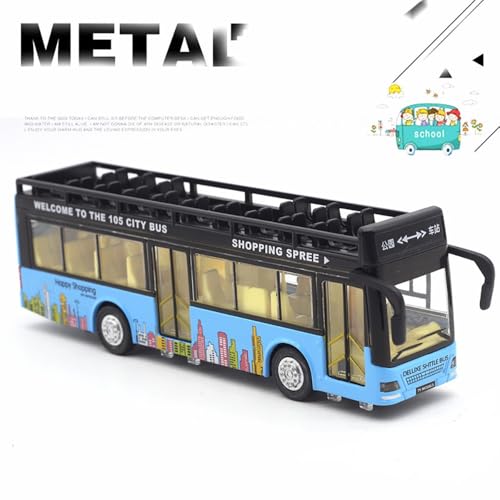 Image of Diecast Metal Long Sight View Double Decker Bus Open Door Light & Music Model Pull Back Long Bus Toys for Boy Kids