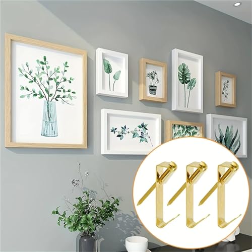 Image of Picture Hangers 20 Pcs Picture Hanging HooksHeavy Duty Picture Hangers Hardware kit with Nails for Picture Frame, Canvas, Mirror(Golden)