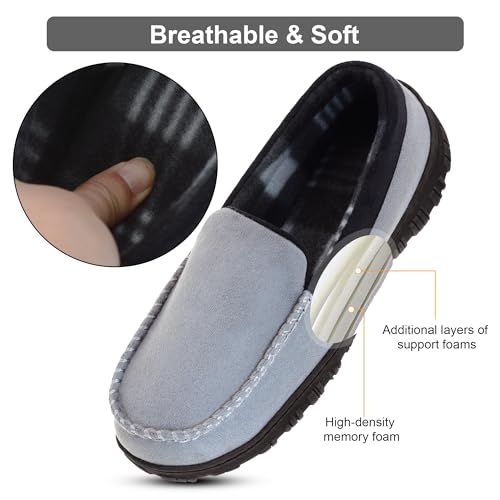 Image of Lulex Mens Moccasin Slippers Size 8-14,Memory Foam House Shoes with Rubber Indoor Outdoor Sole, Machine Washable